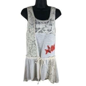 Anthropologie Ric Rac Ivory Lace Crochet Tunic Sleeveless Tank Top Drawstring XS